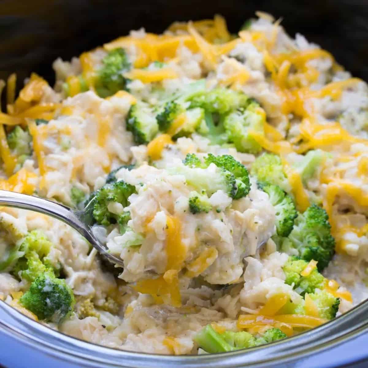 A basic yet delicious meal featuring slow cooker chicken, broccoli, and rice casserole. 