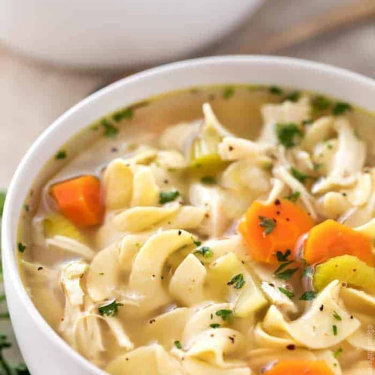 creamy chicken noodle soup with fresh veggies