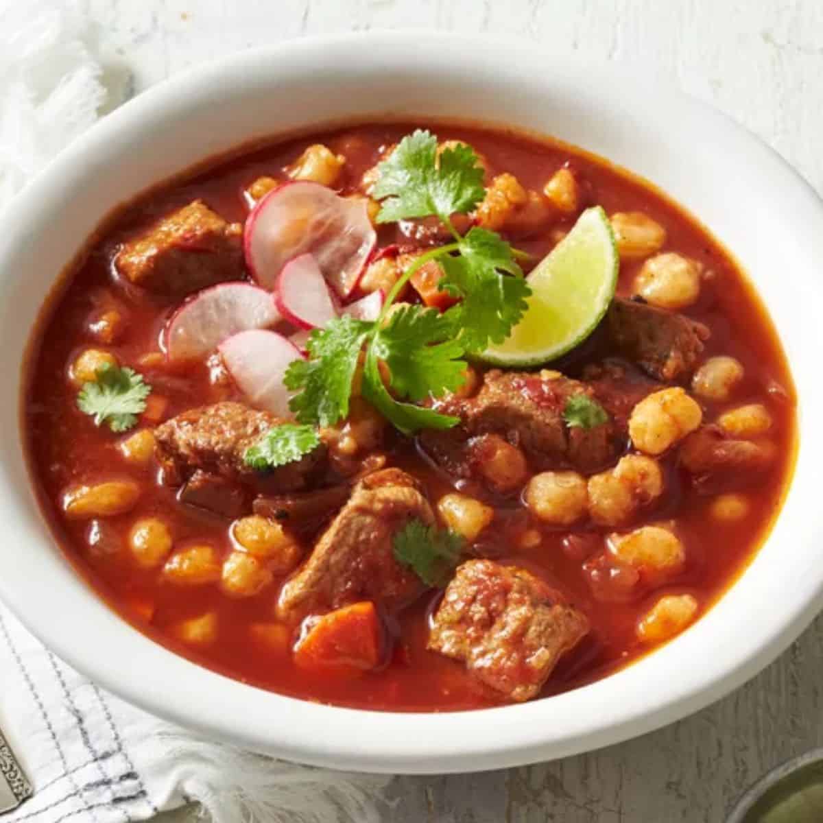 pork and hominy, with added spices making a delicious meal with minimal effort.