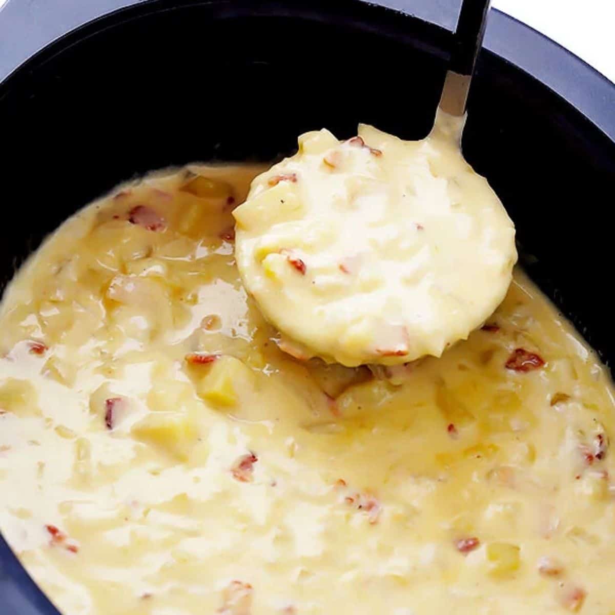 Thick potato soup with added bacon and more