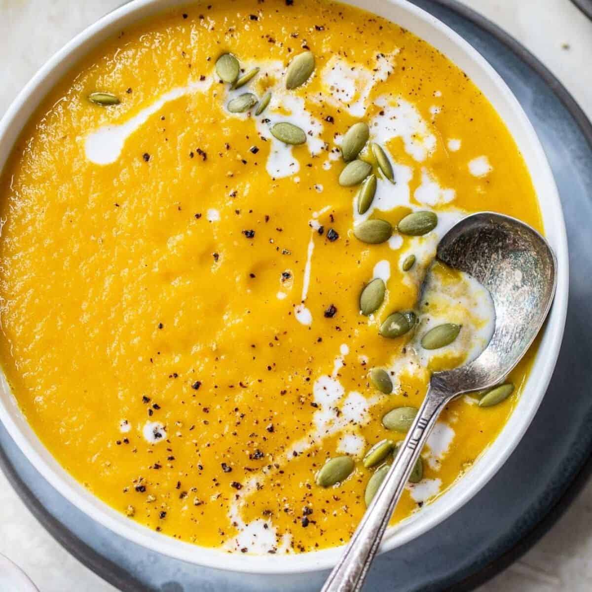 delicious pumpkin soup with added curry for a different flavor profile.