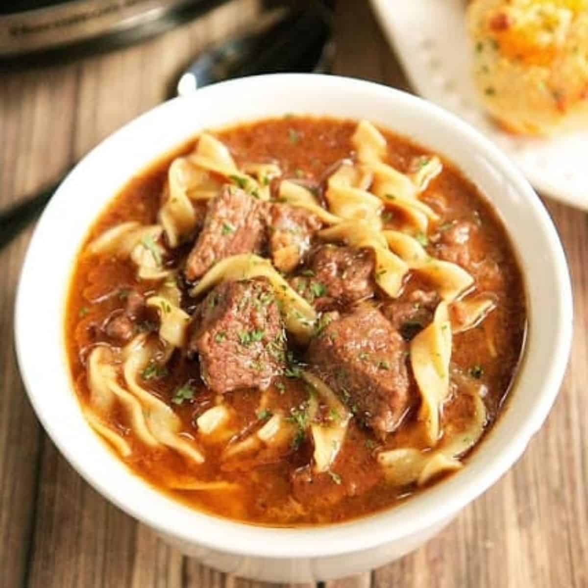 A savory slow cooker steak soup.
