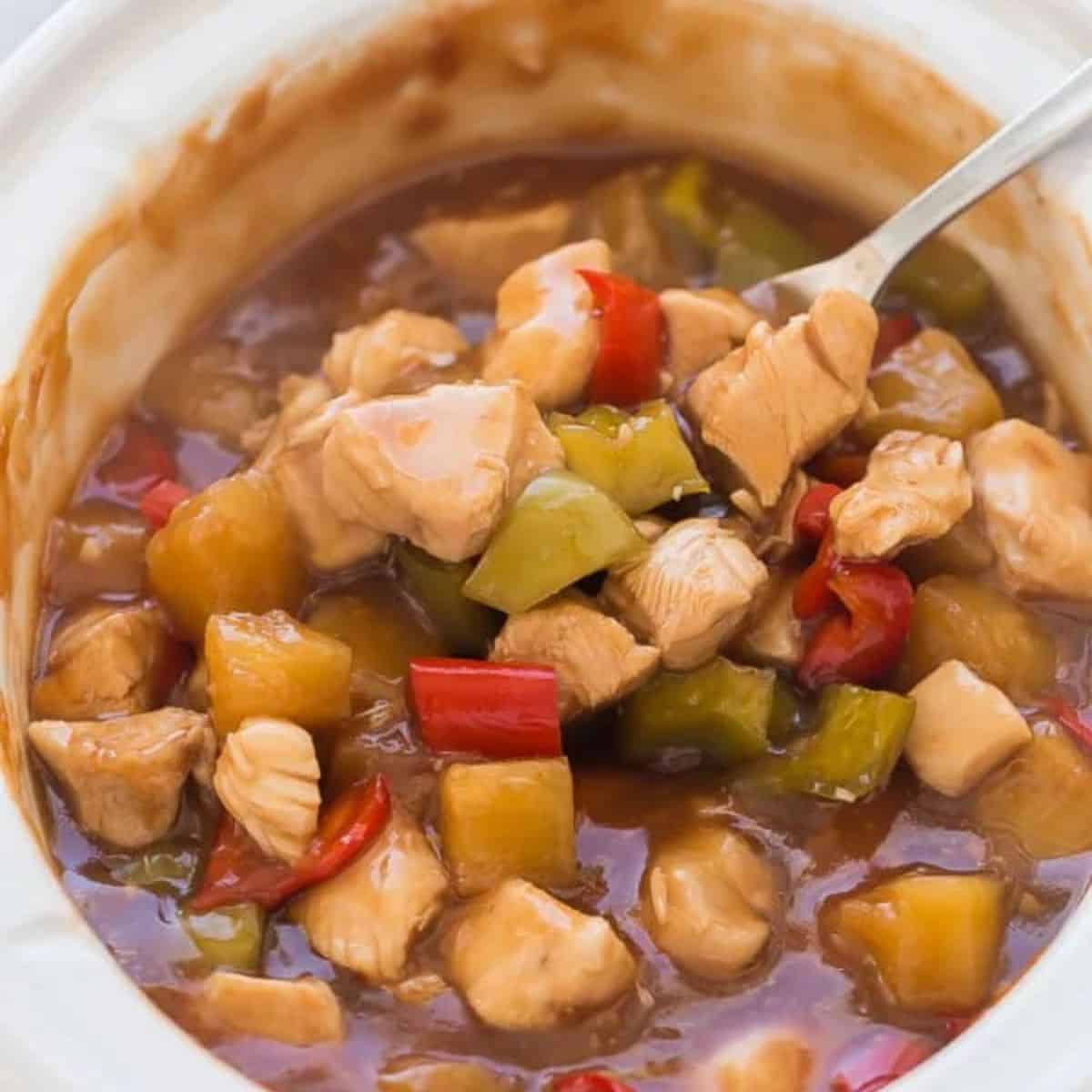 The perfect meal featuring slow cooker sweet and sour chicken. 