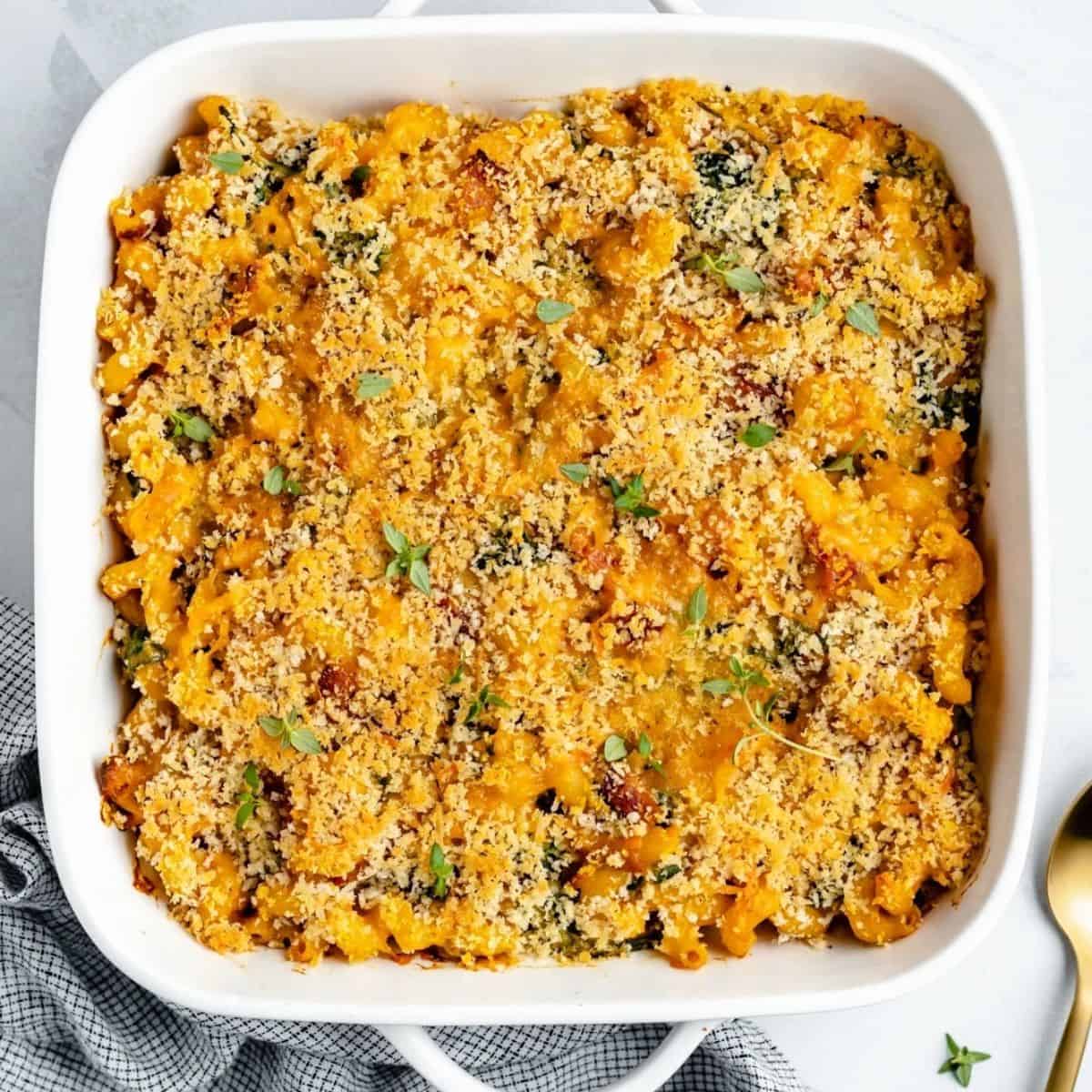 A tasty meal with spinach bacon pumpkin mac n cheese.
