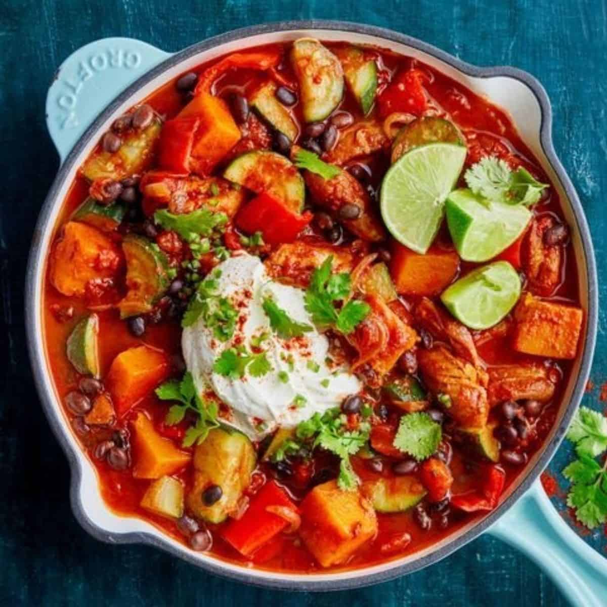 A scrumptious meal with a tex-mex chicken stew. 