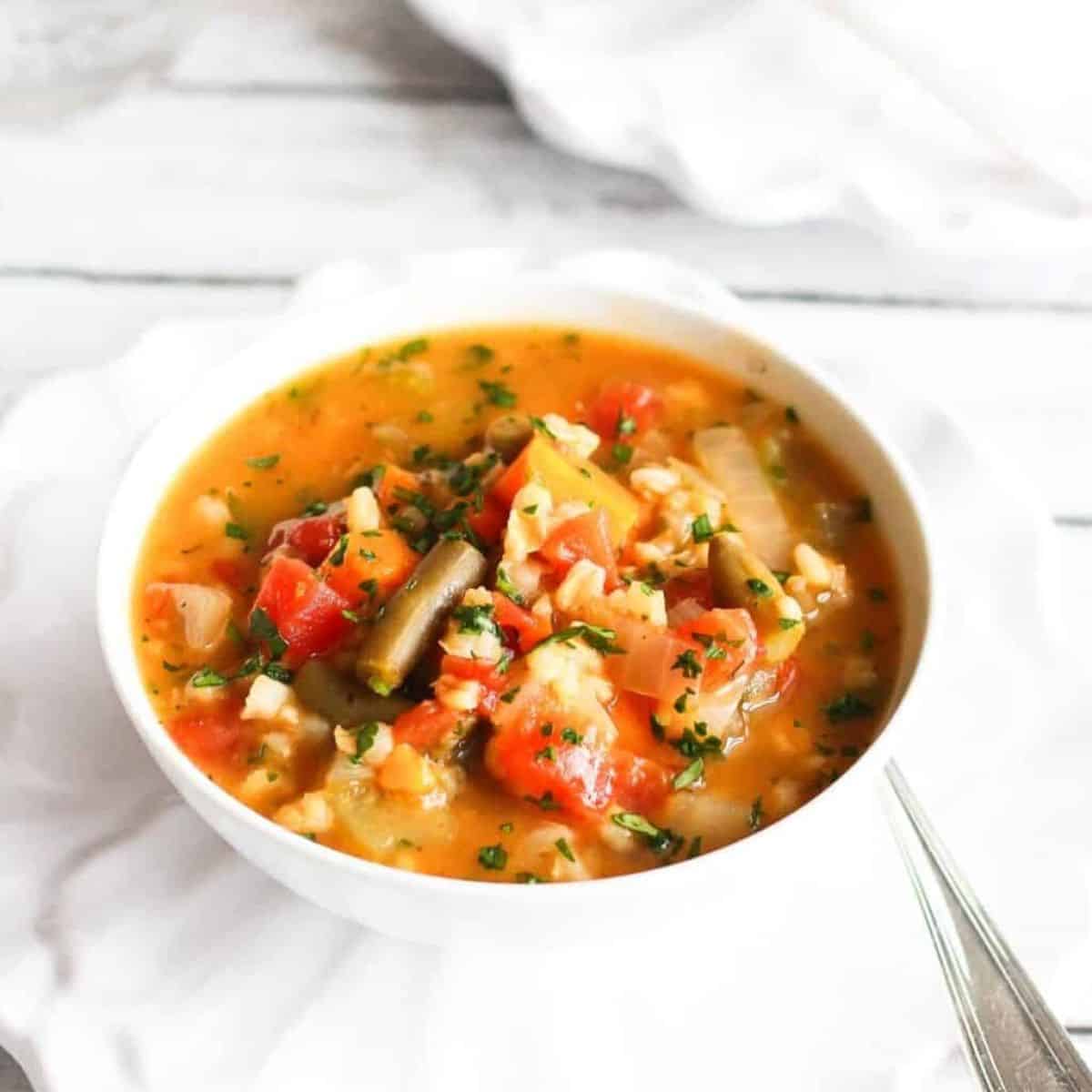 A warm and delicious vegetable barley soup.