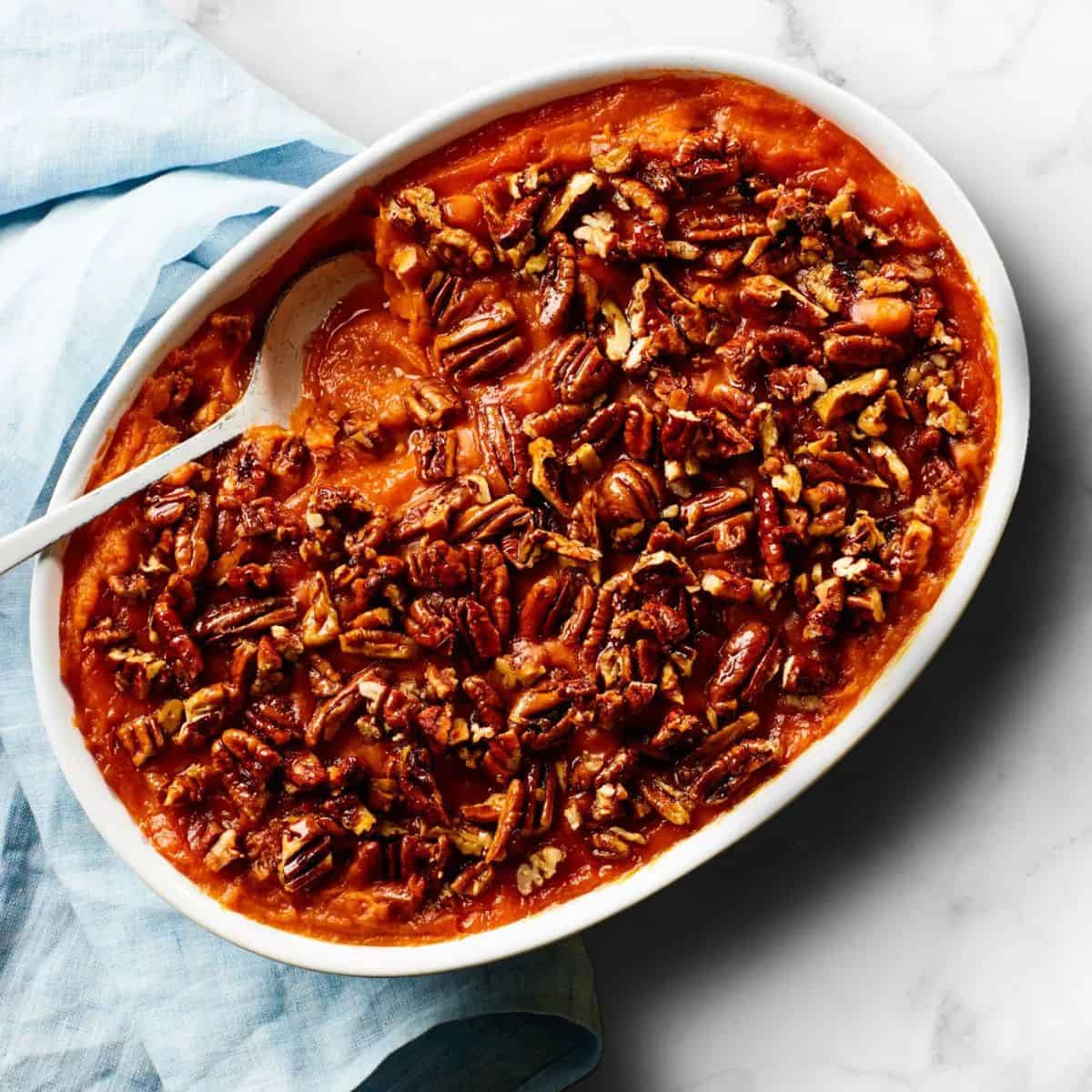 A sweet potato casserole with maple pecans for added flavor and texture.