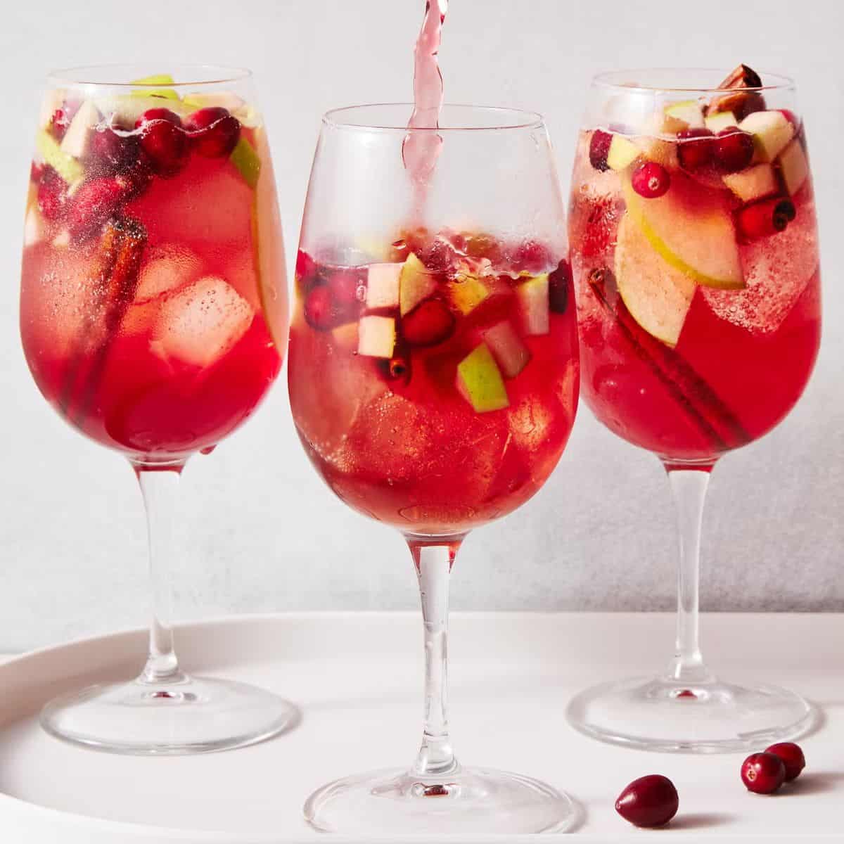 A yummy drink with apple cranberry sangria.