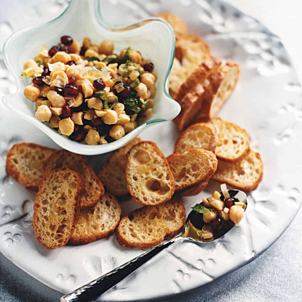 A yummy treat with chickpea and mint crostini.