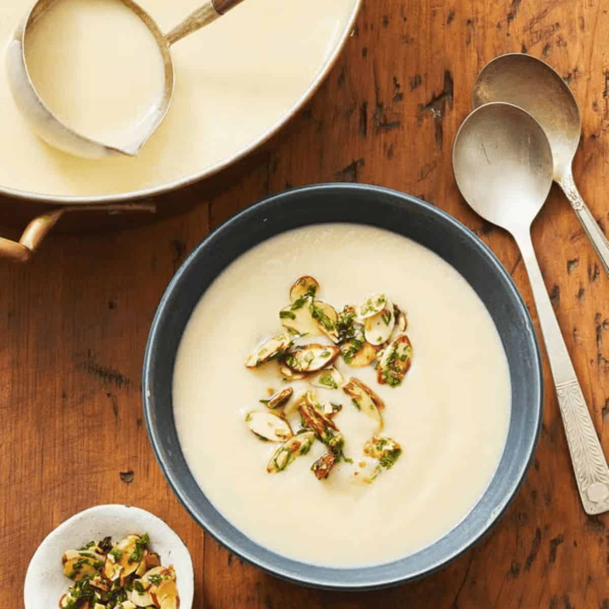 A savory creamy cauliflower soup with almond-thyme gremolata for you to try this fall. 
