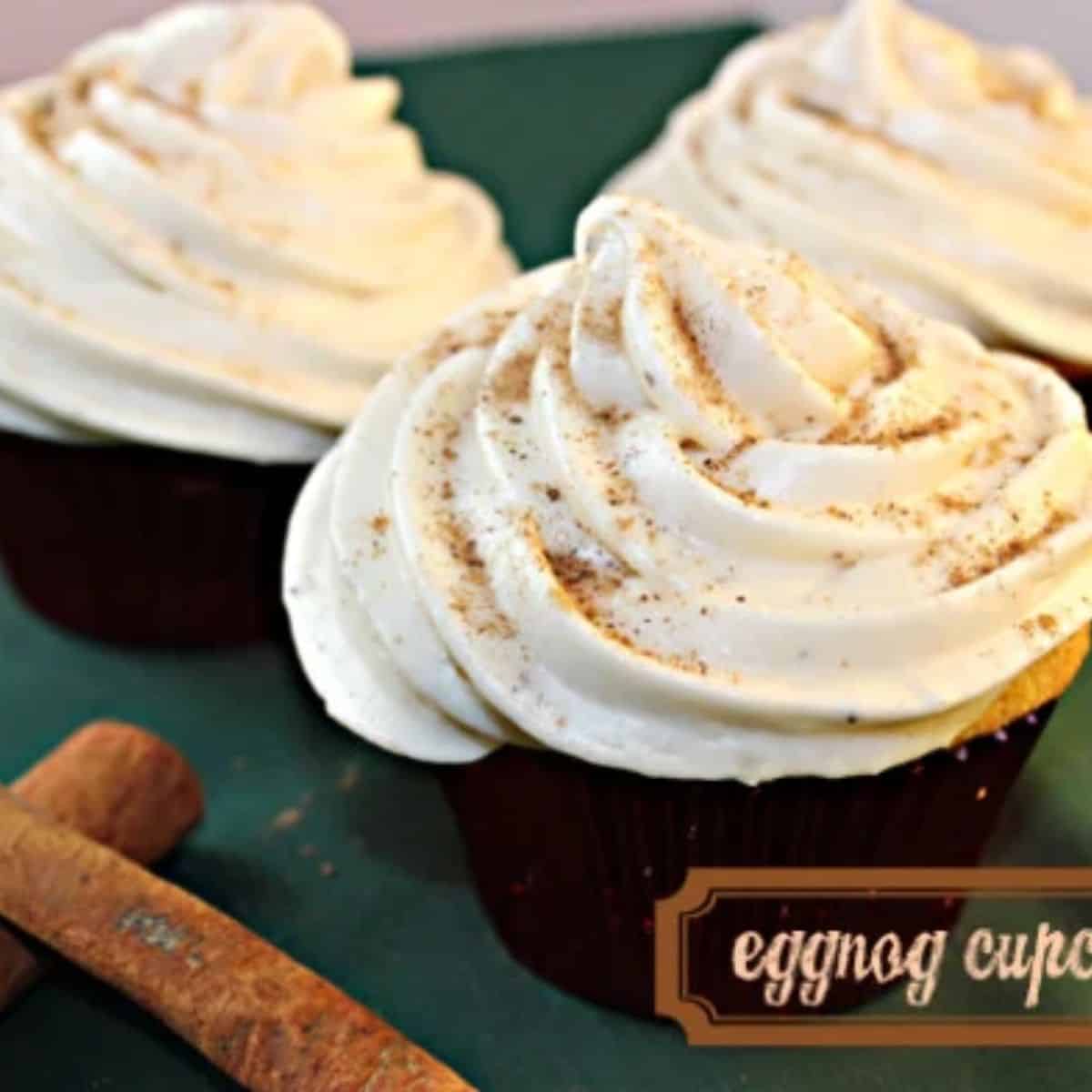 A scrumptious delight featuring eggnog cupcakes with spiced frosting. 