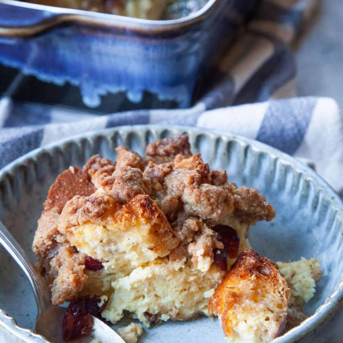 A unique delight featuring eggnog french toast casserole.