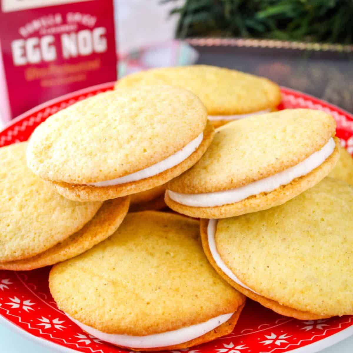 A yummy treat with eggnog whoopie pies. 
