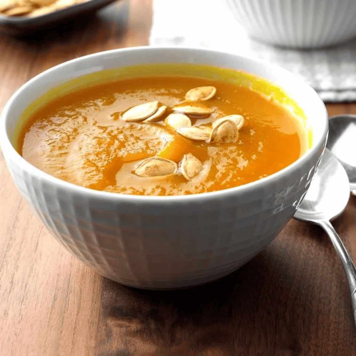 A fresh soup featuring pumpkins for you to try. 