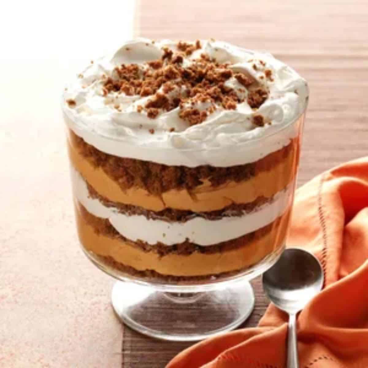A multi-layered delight with gingerbread pumpkin trifle.