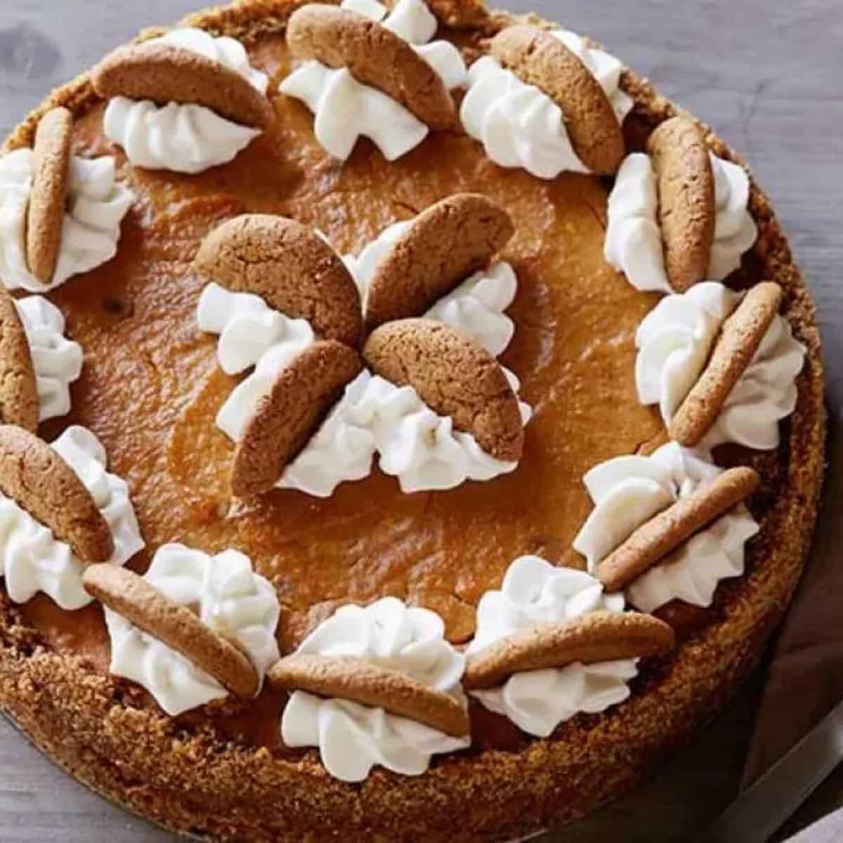 A scrumptious treat with gingersnap pumpkin pie with ginger cream.