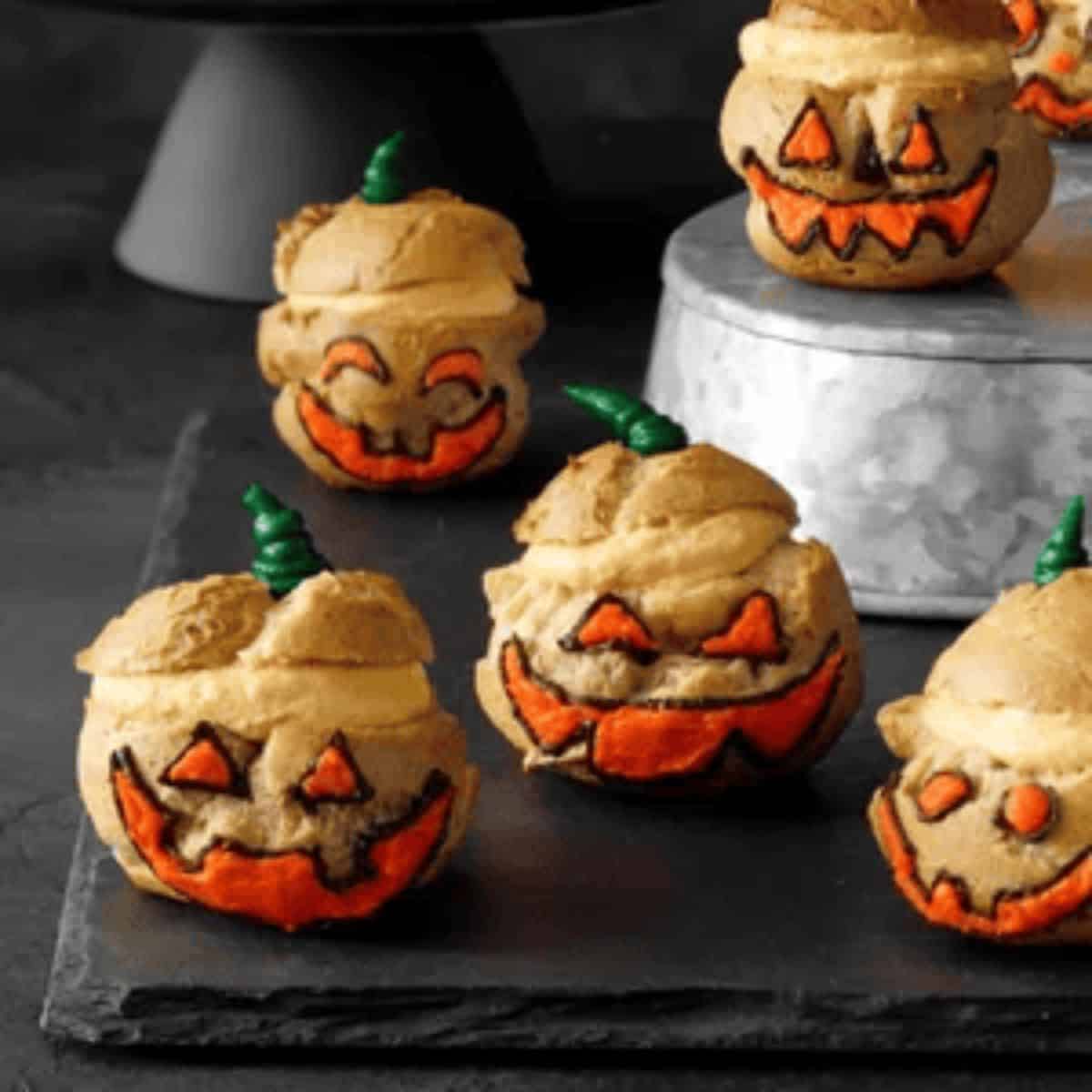A yummy treat with Jack o' Lantern cream puffs.