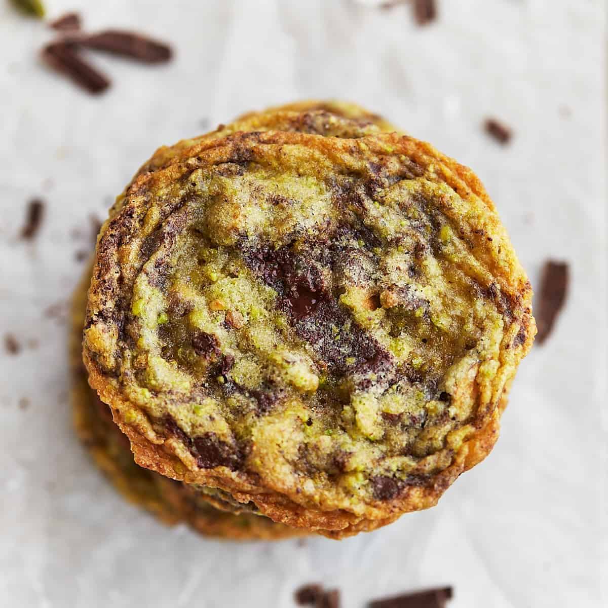 A scrumptious treat with pistachio chocolate cookies.