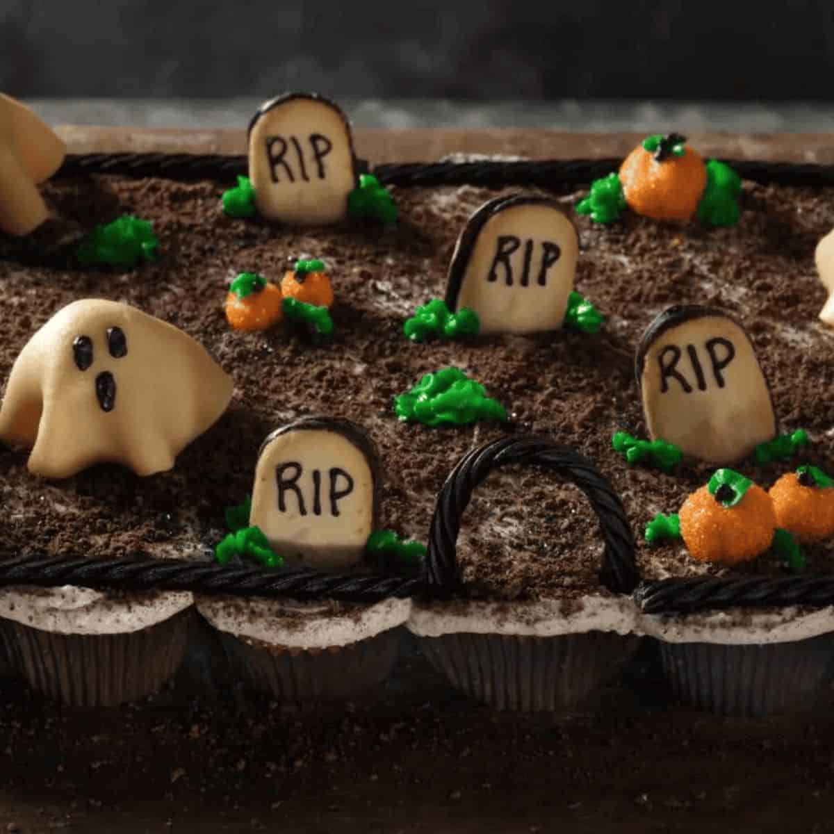 A spooky delight with Halloween pull apart graveyard cupcakes.