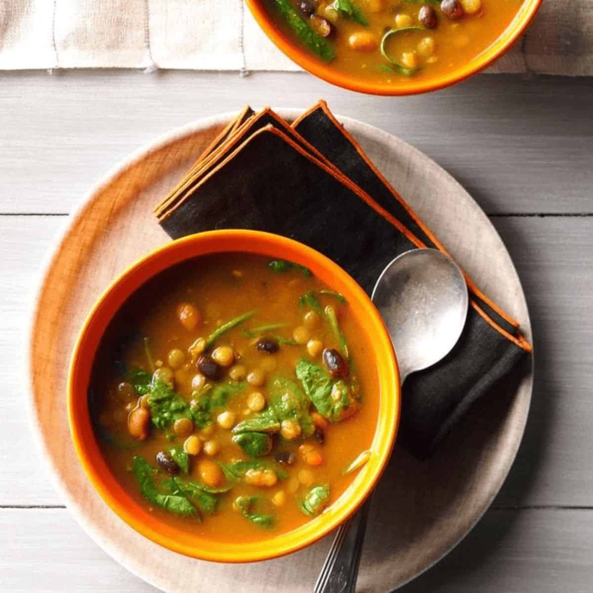 A savory pumpkin lentil soup for you to try this fall. 