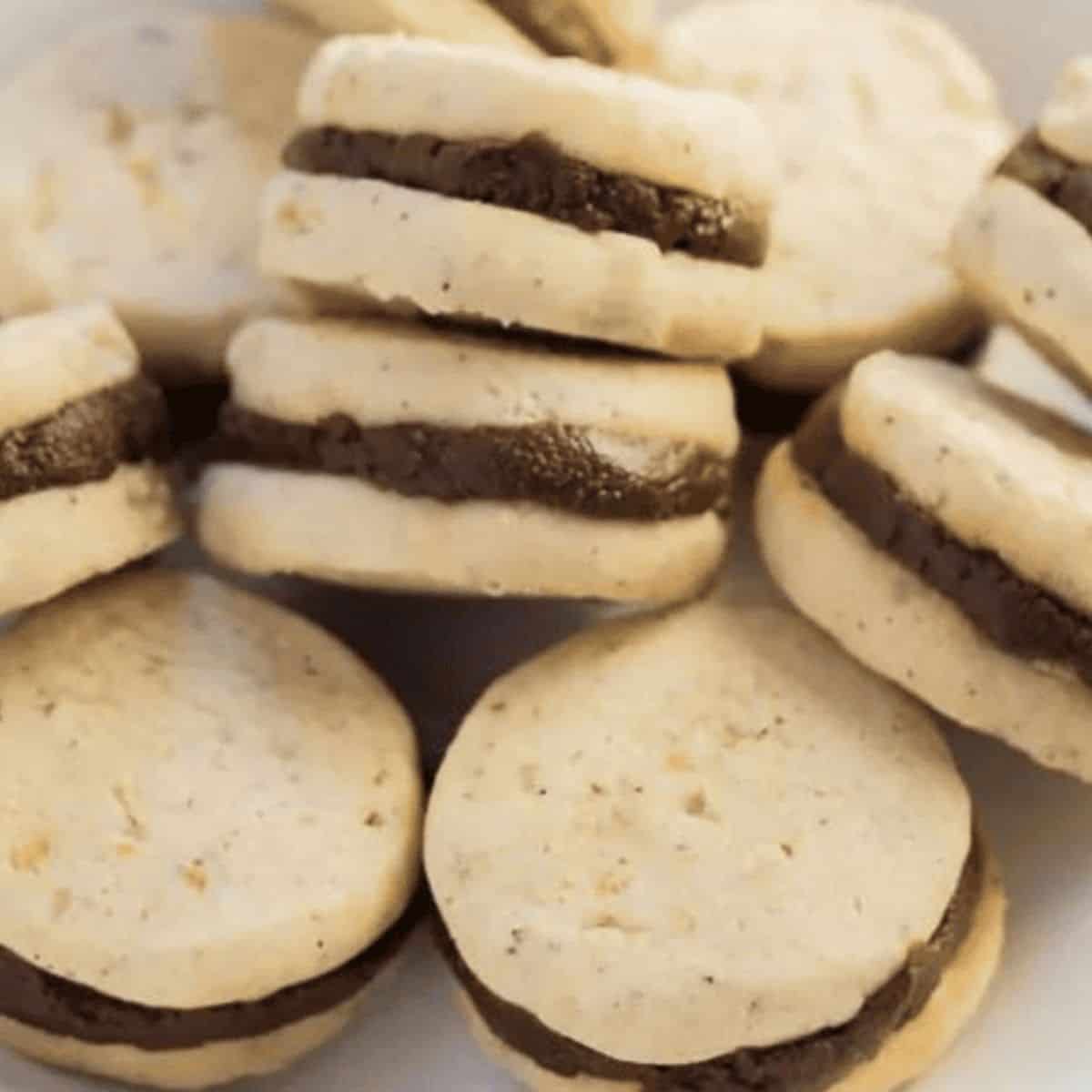 Pumpkin Spice Chocolate Shortbread Cookies, featuring a rich chocolate inner and a dusting of pumpkin spice.
