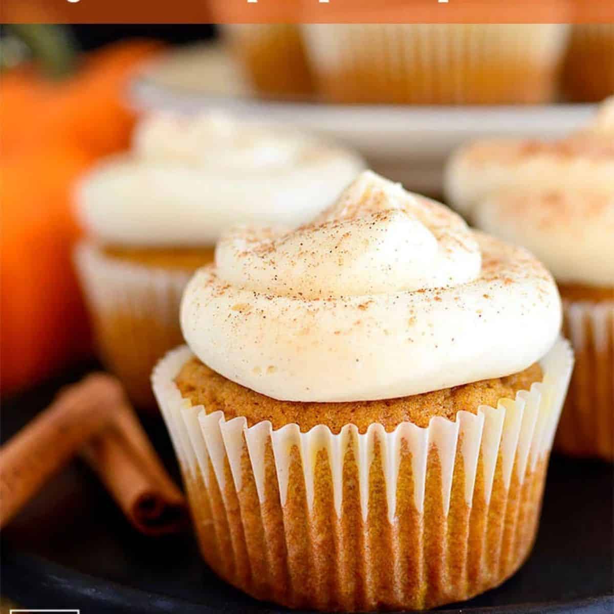 A yummy treat with pumpkin spice cupcakes.