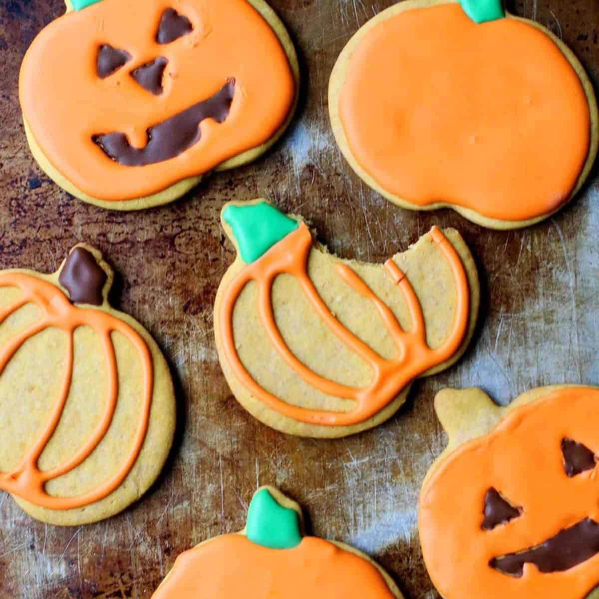 A delicious treat featuring pumpkin sugar cookies.