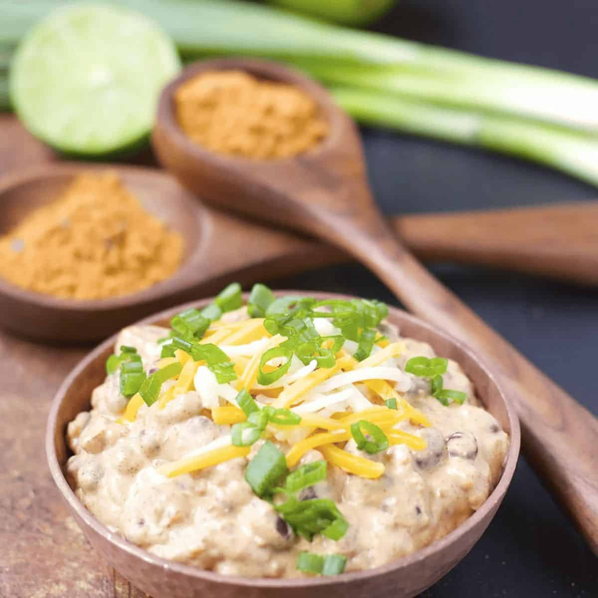 A yummy dinner with slow cooker bean dip.