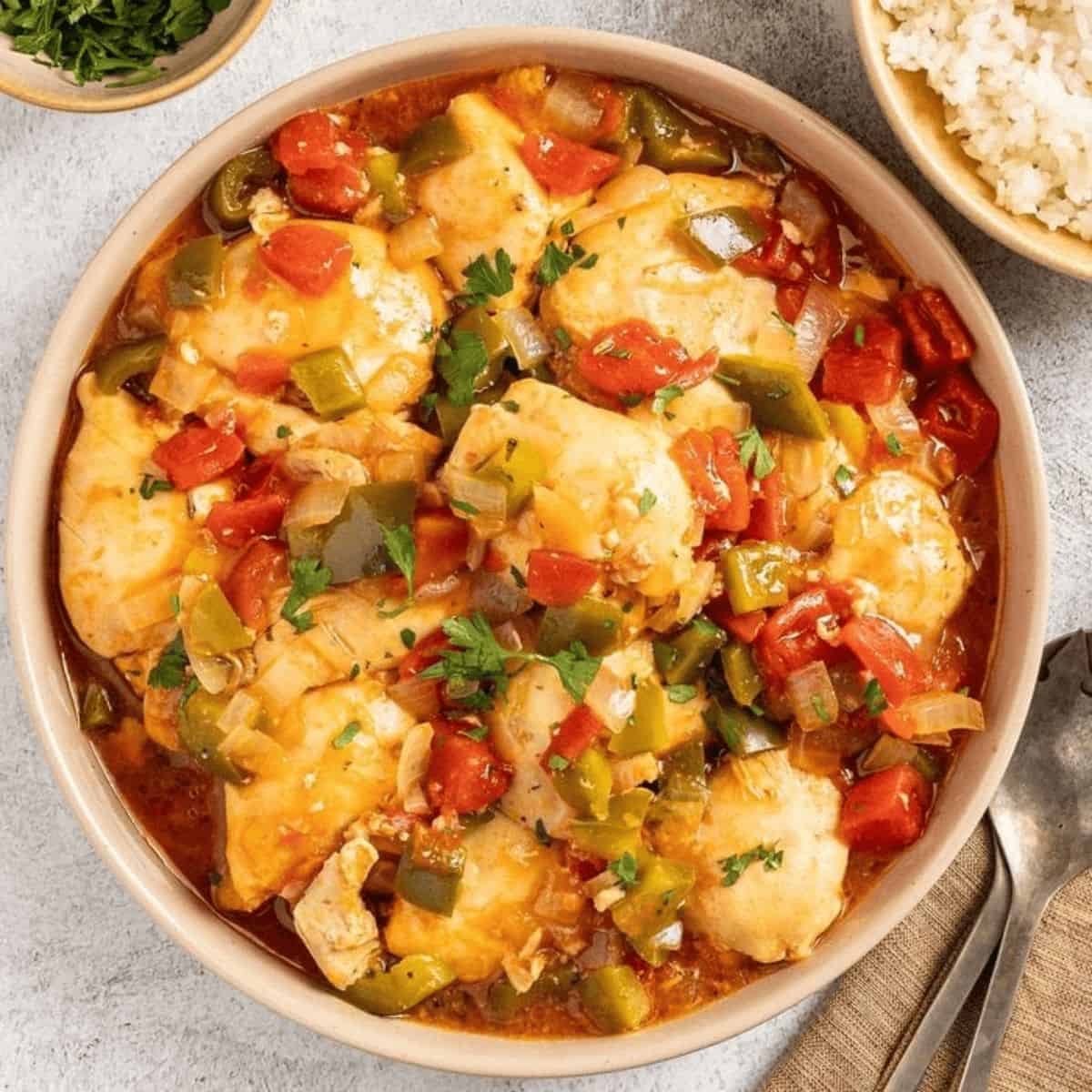 A yummy dinner with slow cooker chicken cacciatore.