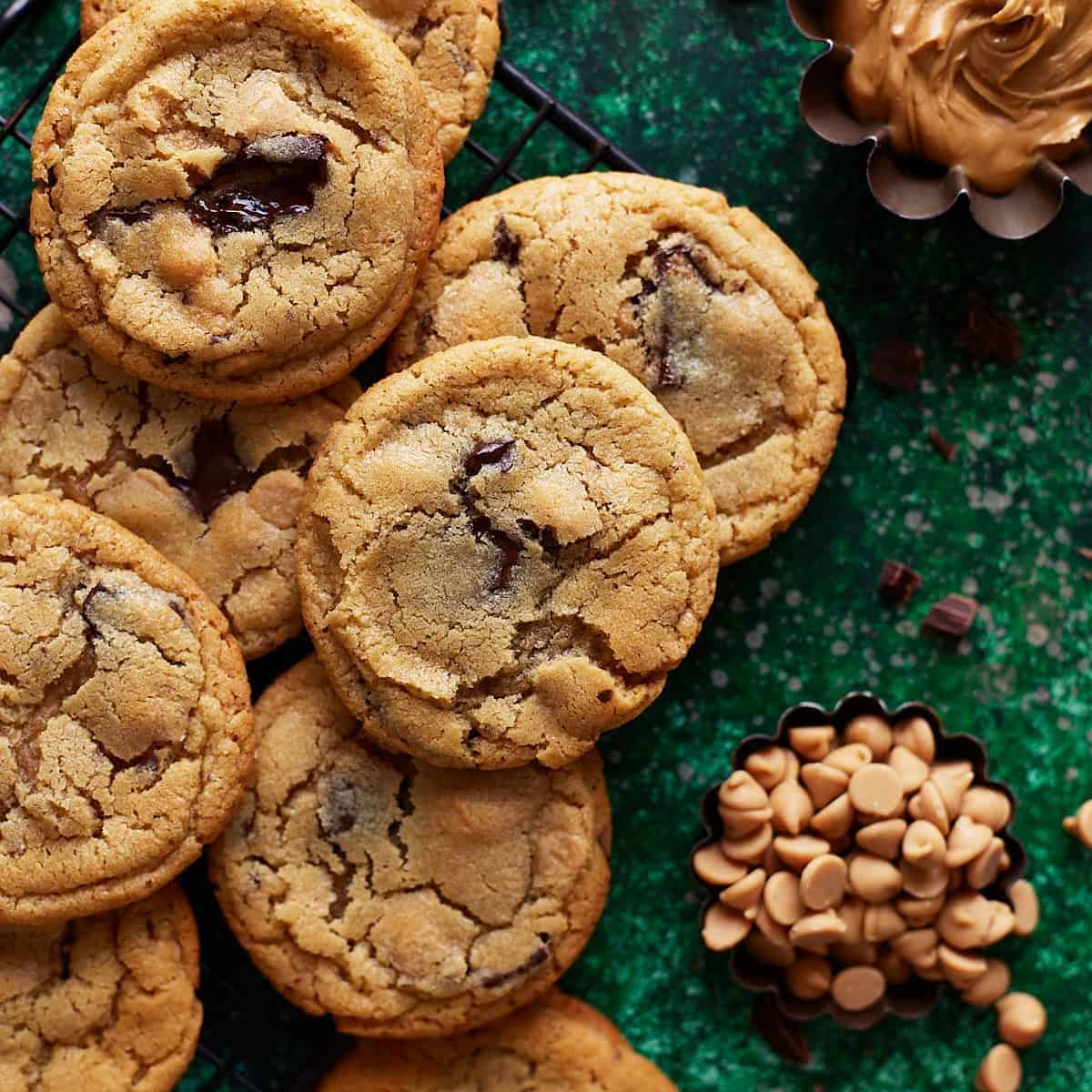 A scrumptious treat with soft and chewy peanut butter chocolate chip cookies.