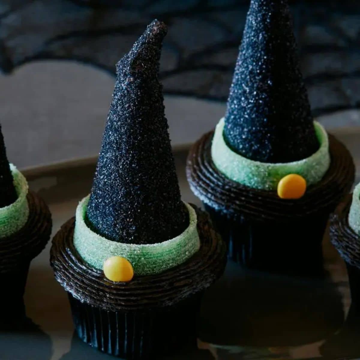 A yummy treat with witch hat cupcakes.