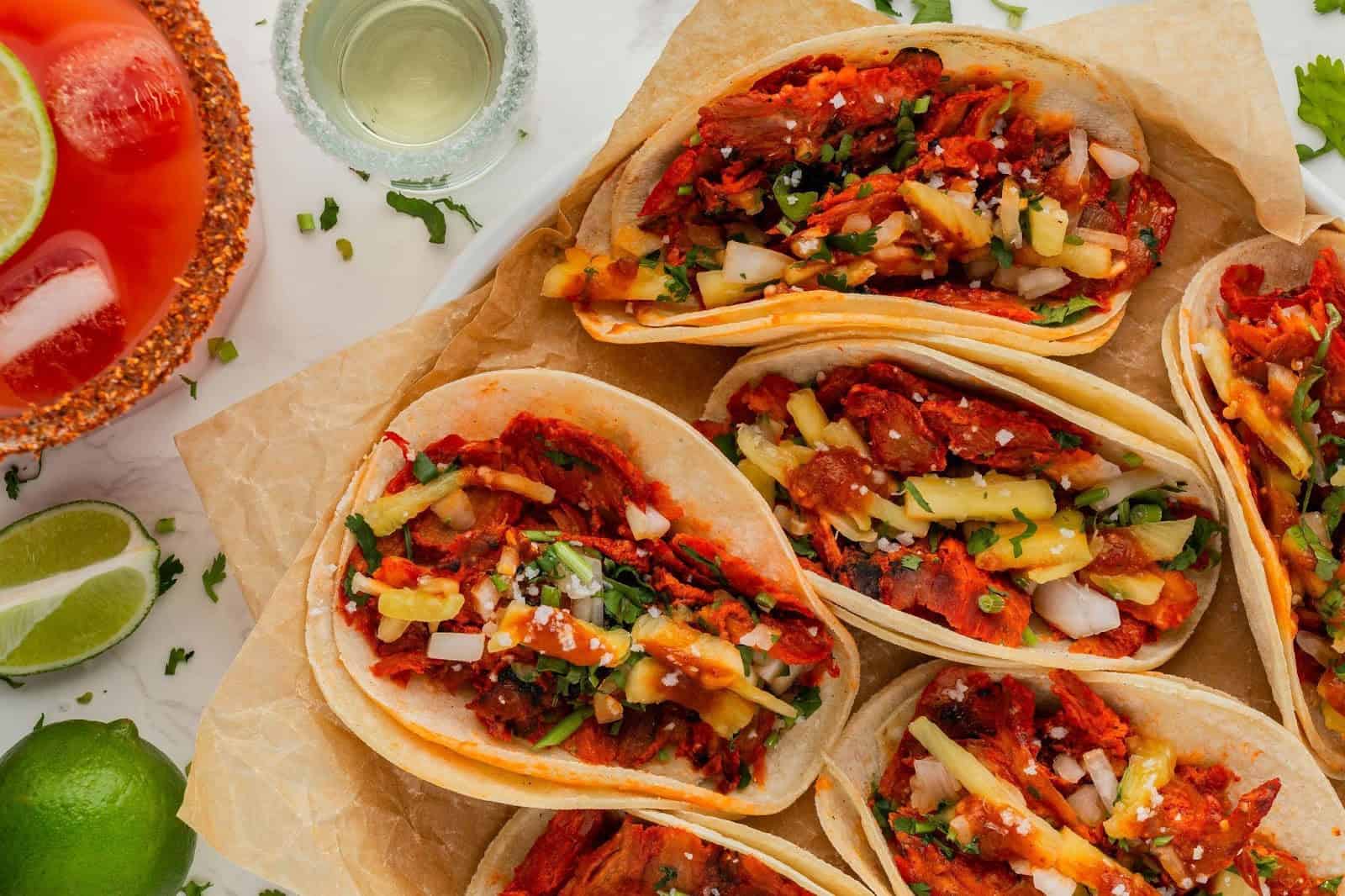 Taquitos with mixed filling of veggies and more.