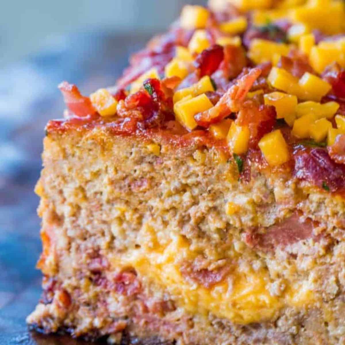 A devouring meal with bacon cheeseburger meatloaf.