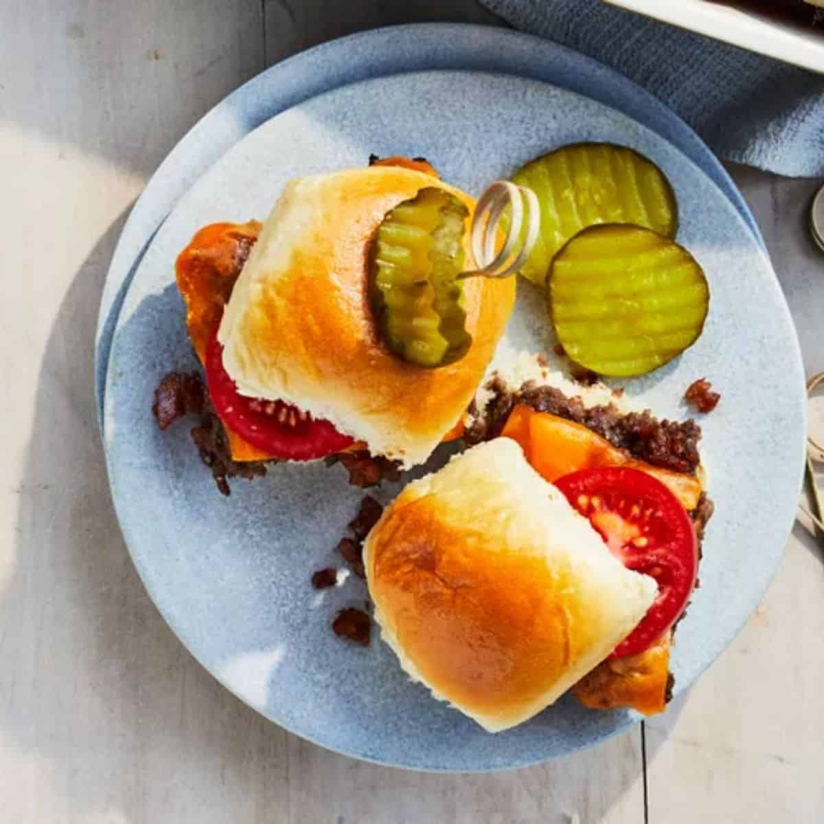 A delicious meal featuring beef sliders with bacon jam.