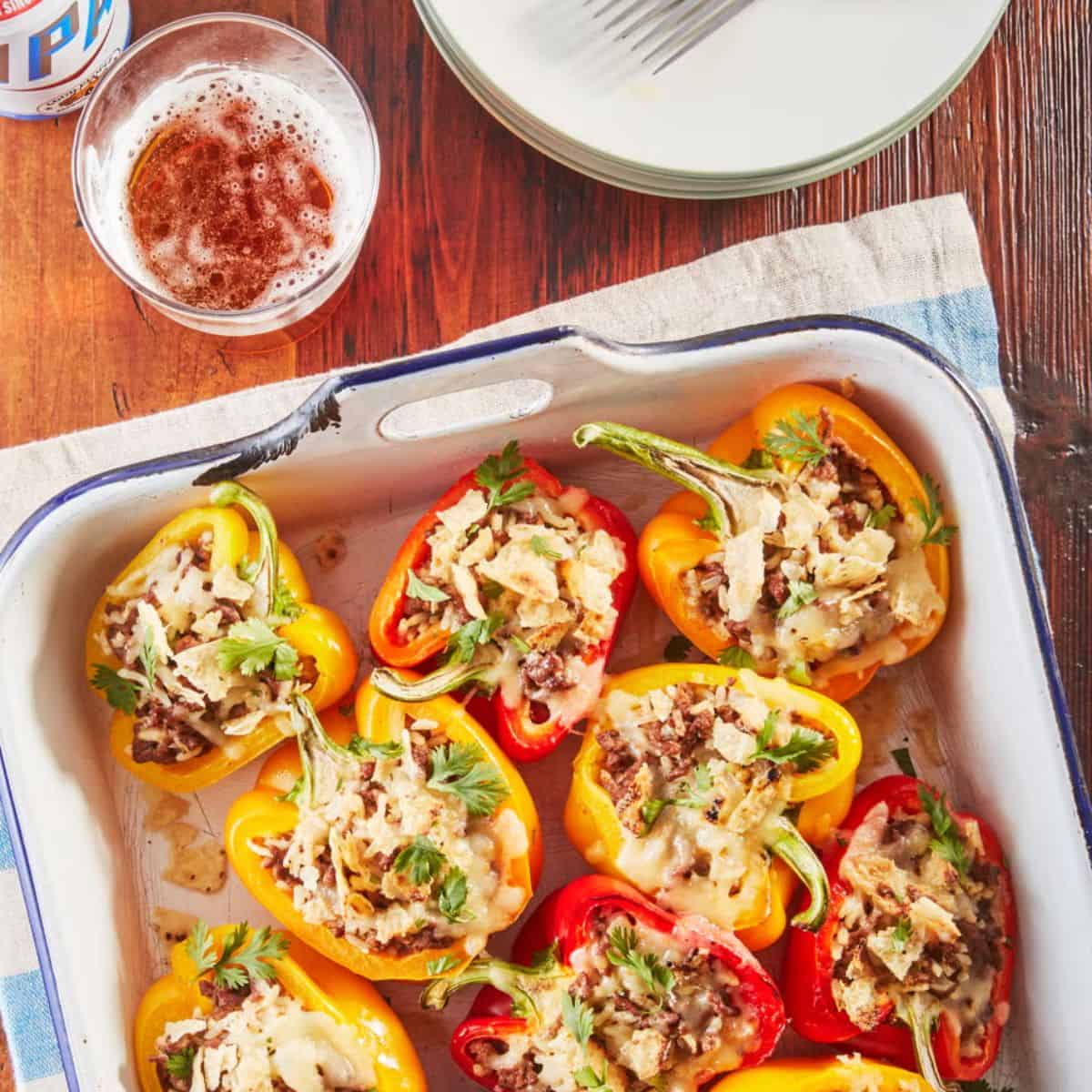 A cozy treat with beef taco style stuffed peppers. 