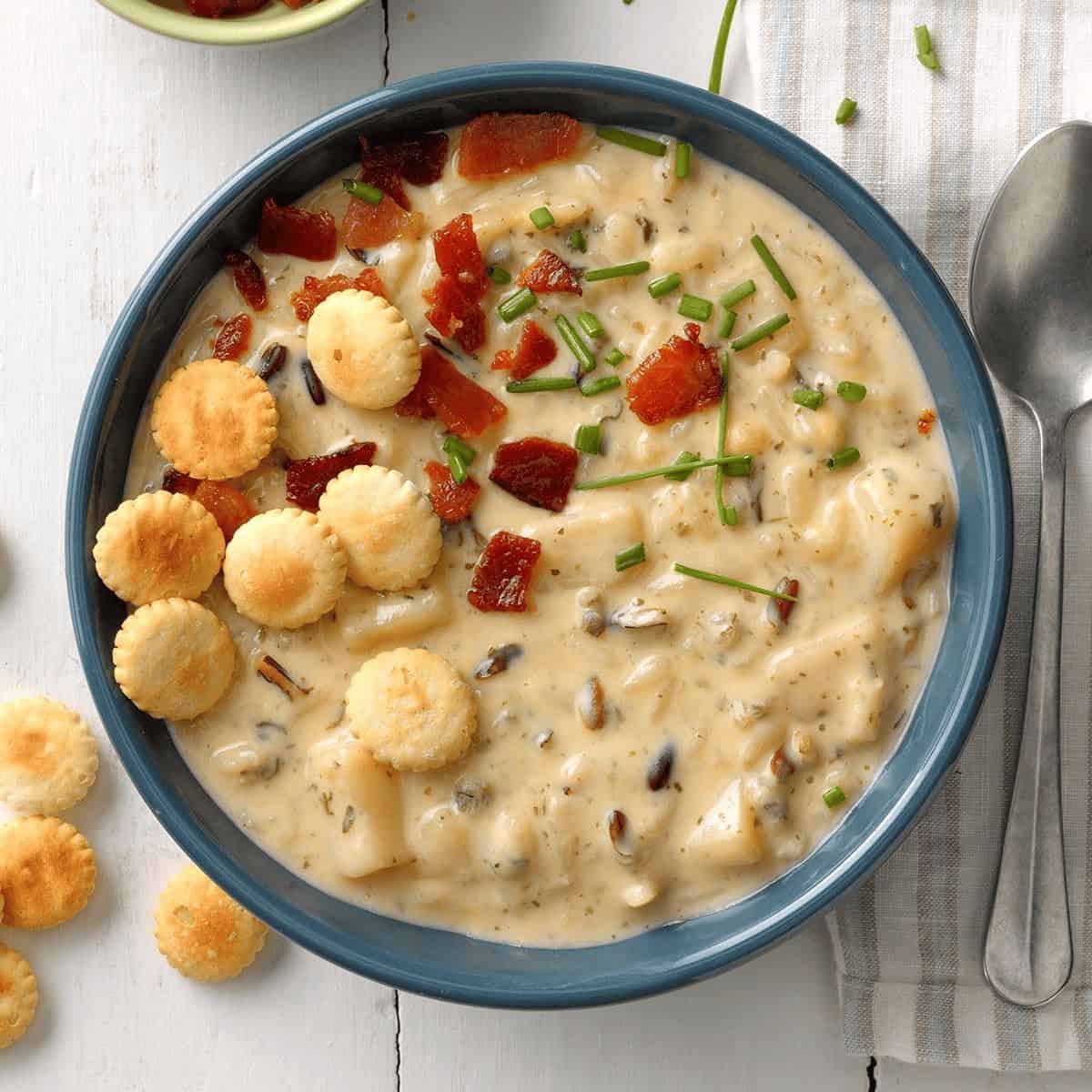 A comforting delight with cheesy wild rice soup.