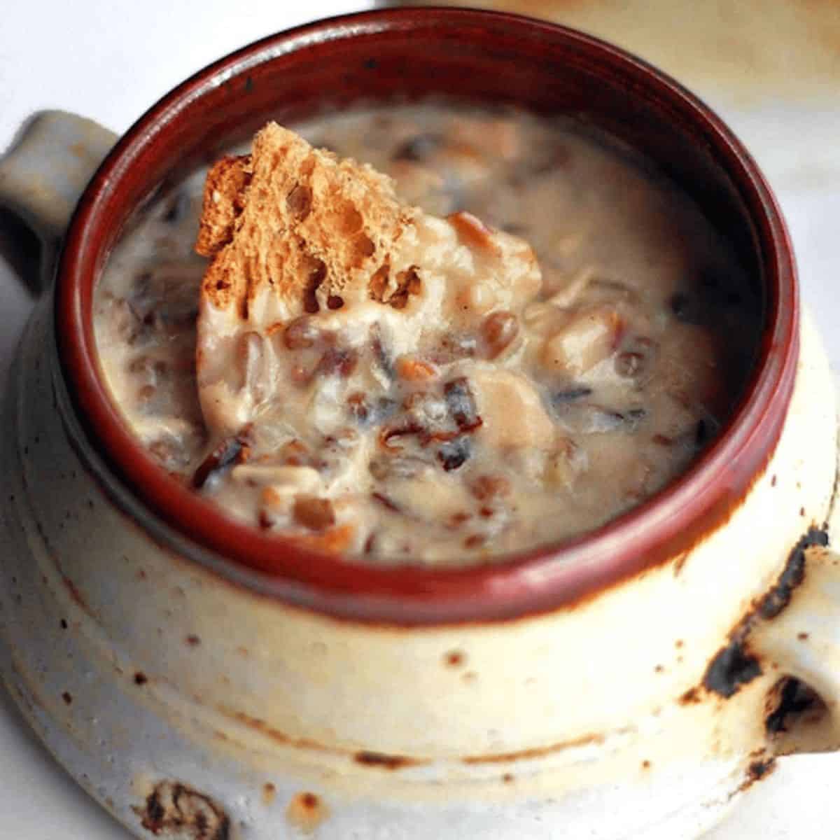 A yummy treat with chicken bacon wild rice soup.