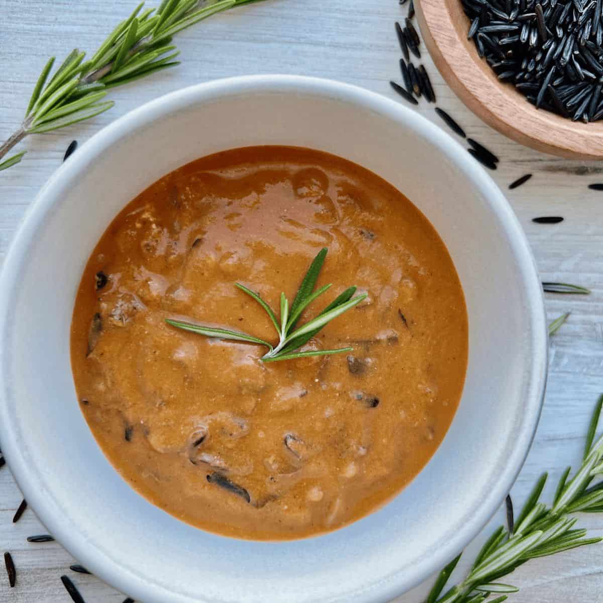 A yummy treat with creamy tomato wild rice soup.