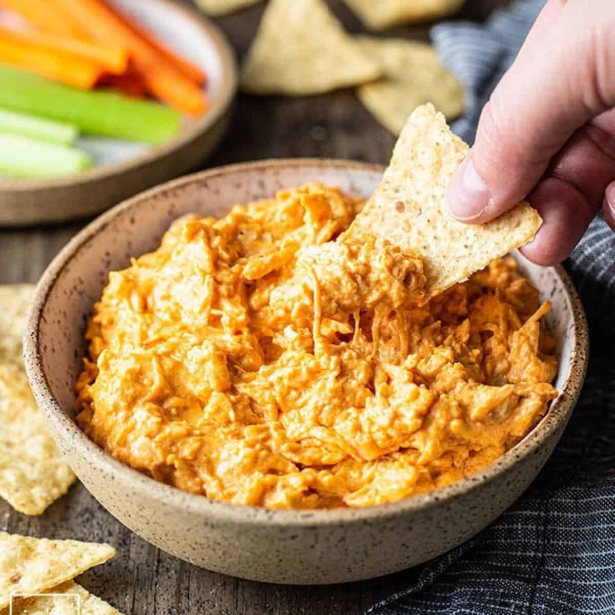 A savory meal with crockpot bufallo chicken dip. 