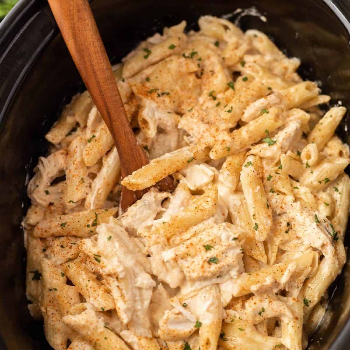 A savory meal with crockpot chicken cajun pasta. 