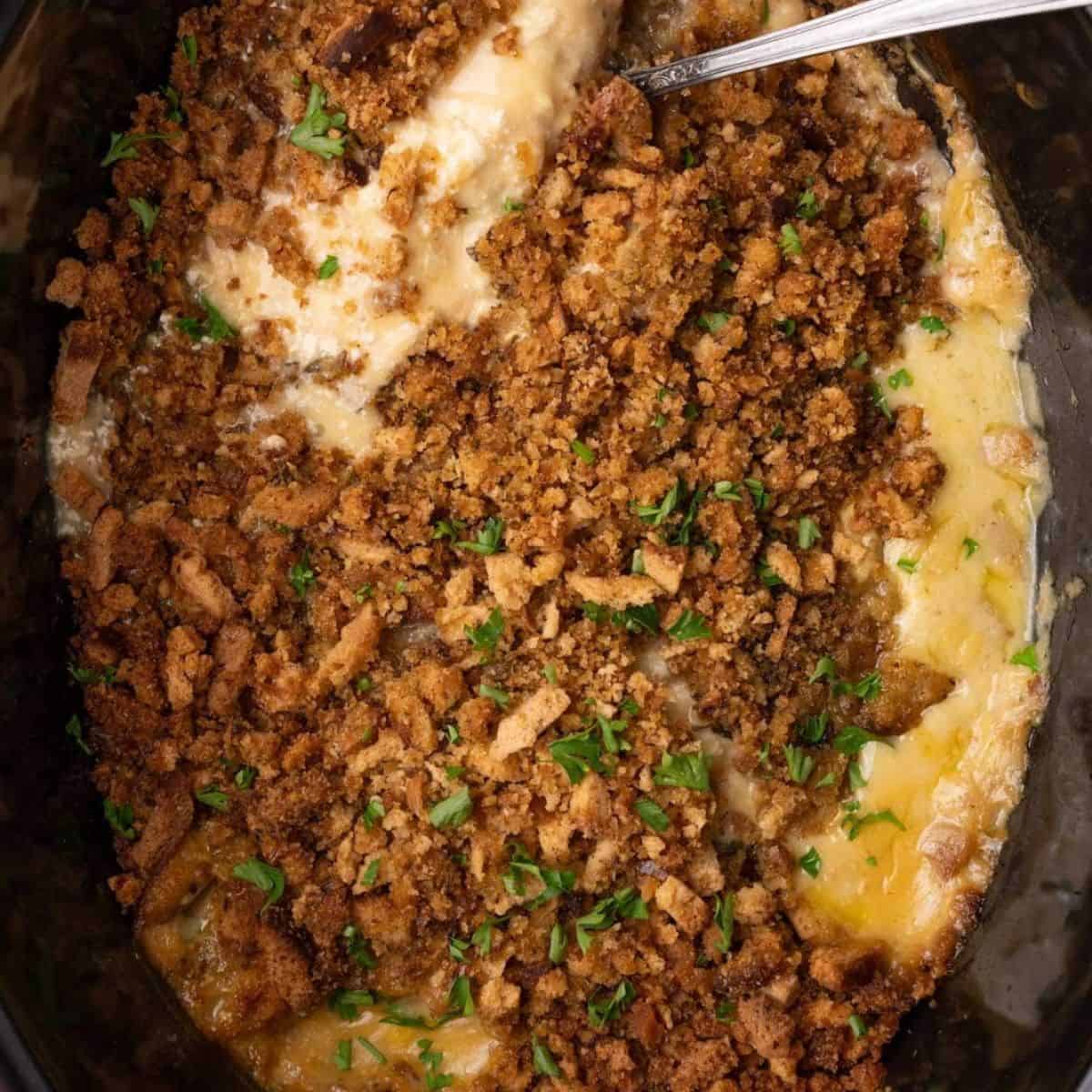 A scrumptious treat with crockpot chicken and stuffing. 