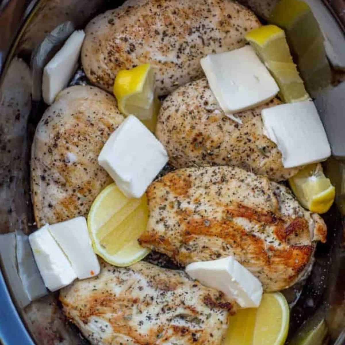 A savory meal with crockpot creamy lemon herb chicken. 