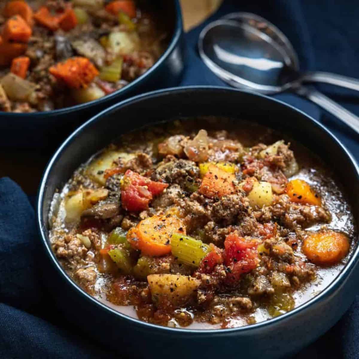 A warm and comforting dish featuring crockpot hamburger soup. 