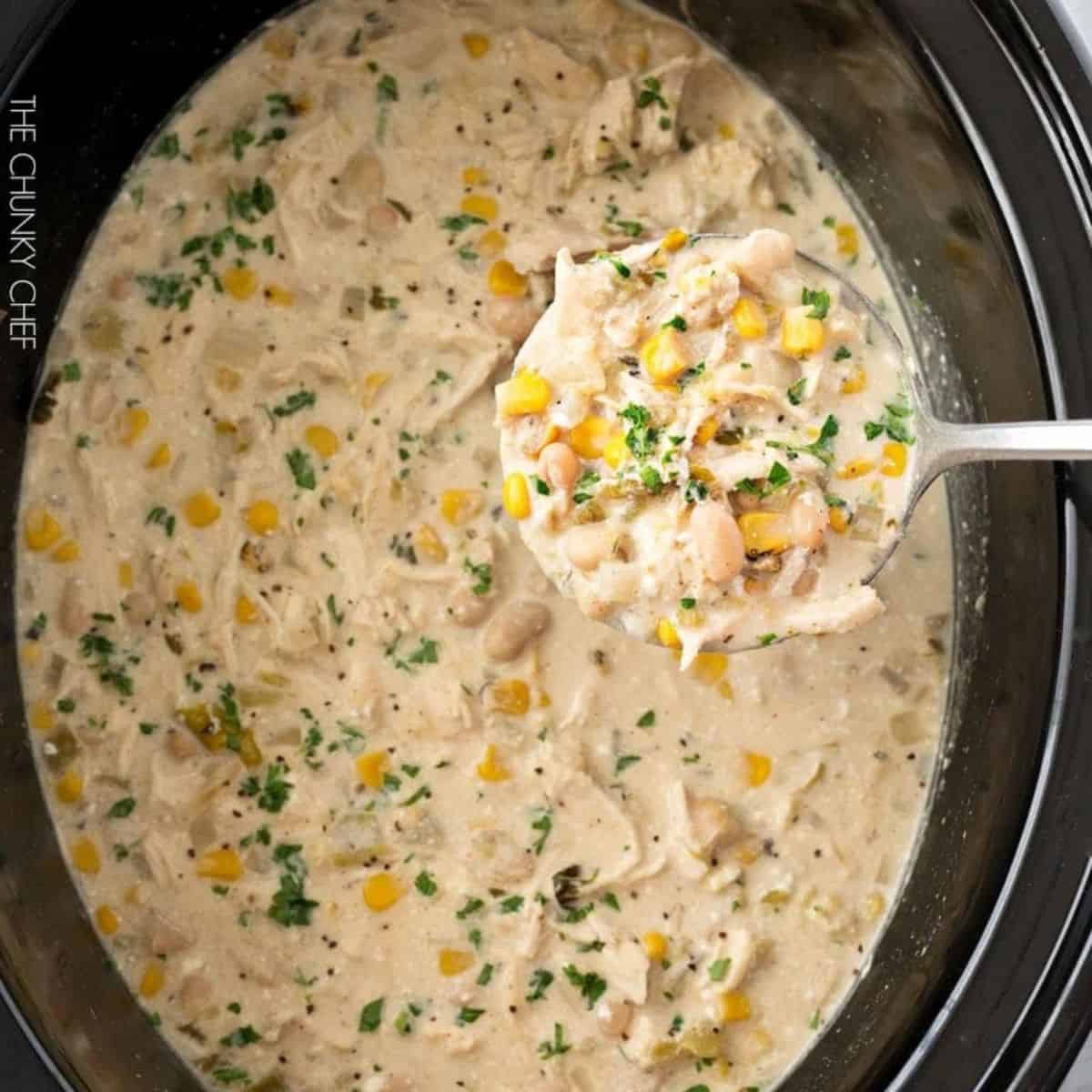 A savory meal with crockpot white chicken chili. 