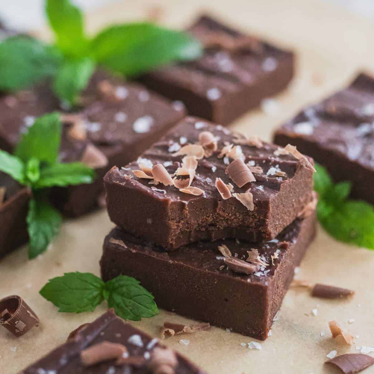 A yummy delight with date sweetened chocolate peppermint fudge.