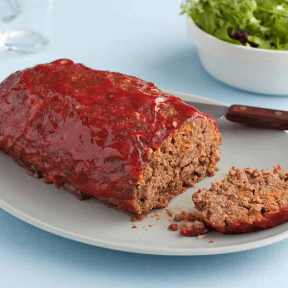 A delicious treat with glazed-covered good eats meatloaf.