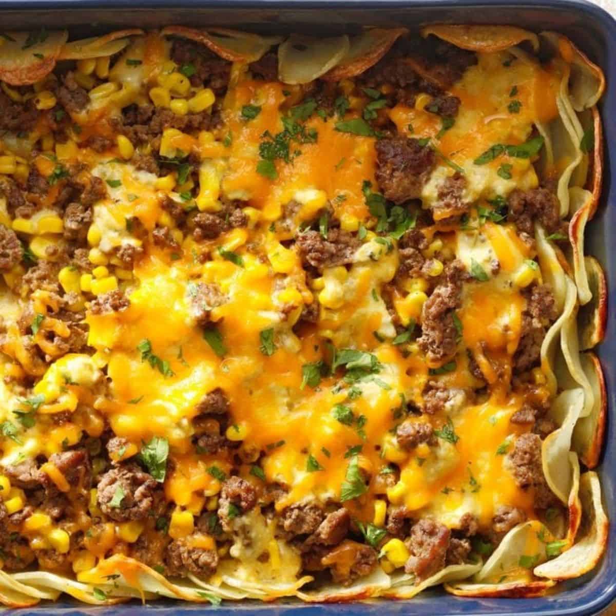 A cozy treat with hamburger potato casserole. 