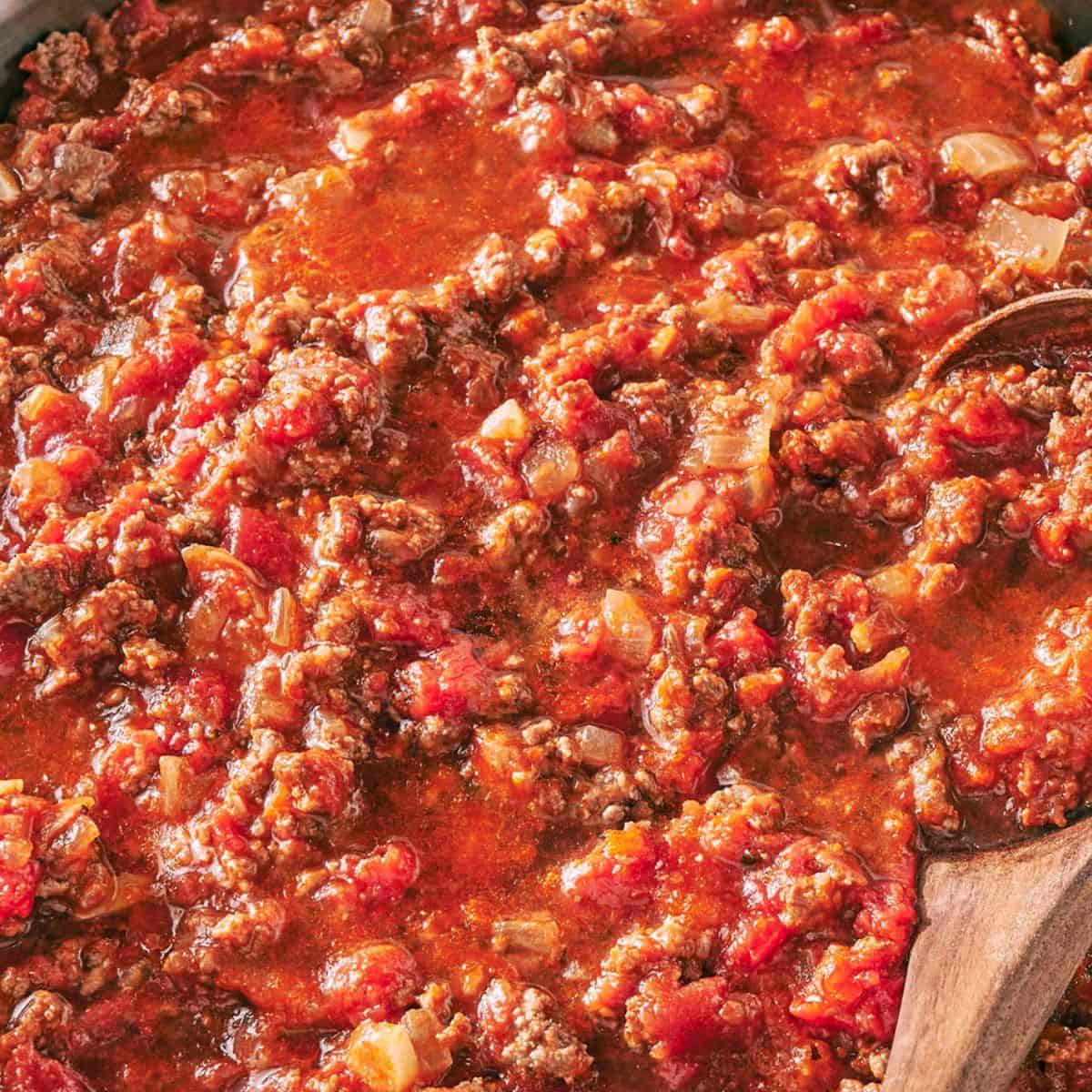 A delicious delight with homemade spaghetti sauce.