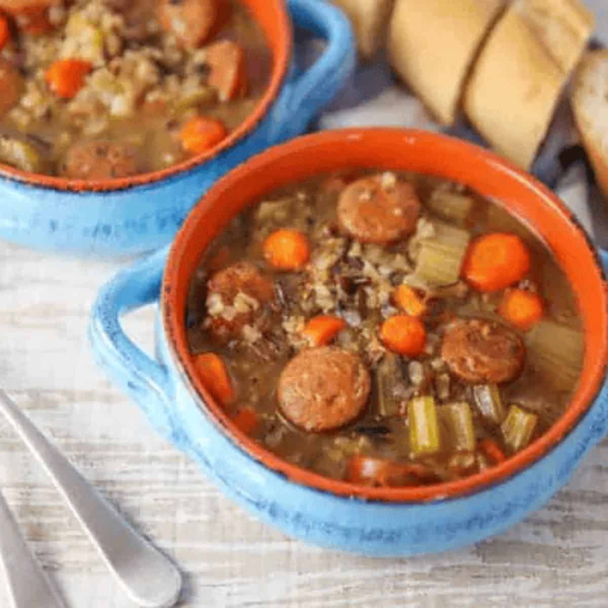 A yummy wild rice soup featuring Italian sausage wild rice soup.