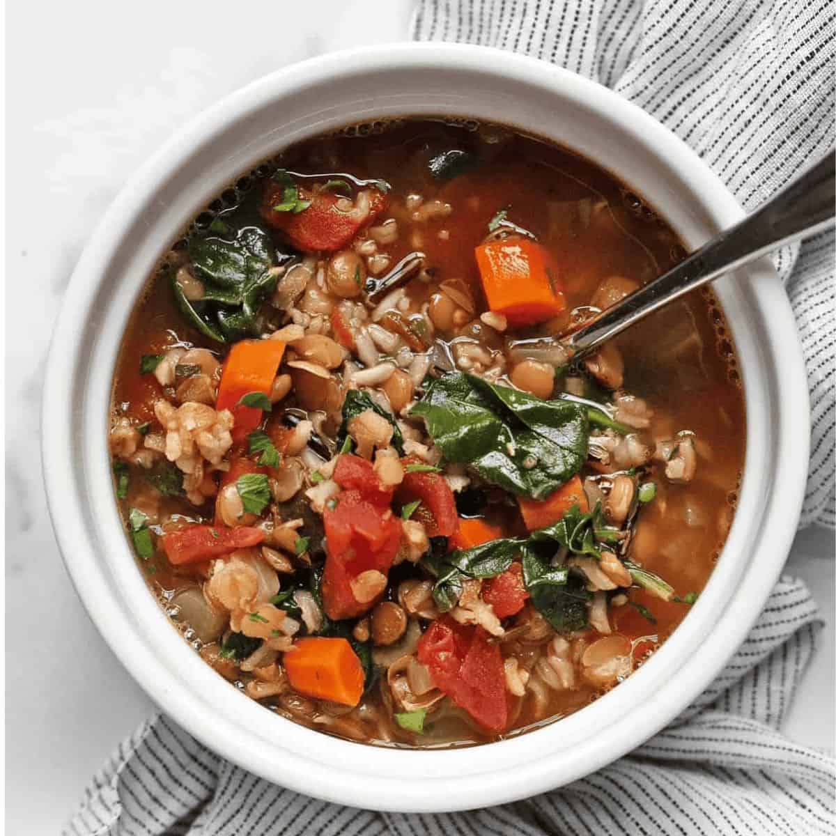 A comforting delight with lentil wild rice soup.